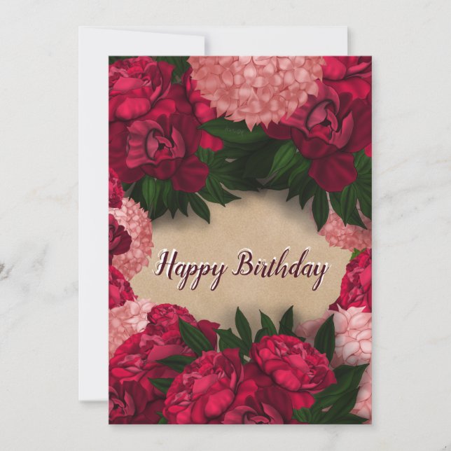 Greeting card with peonies Happy Birthday (Front)