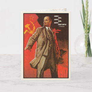 Greeting Card with Retro Lenin Poster Print