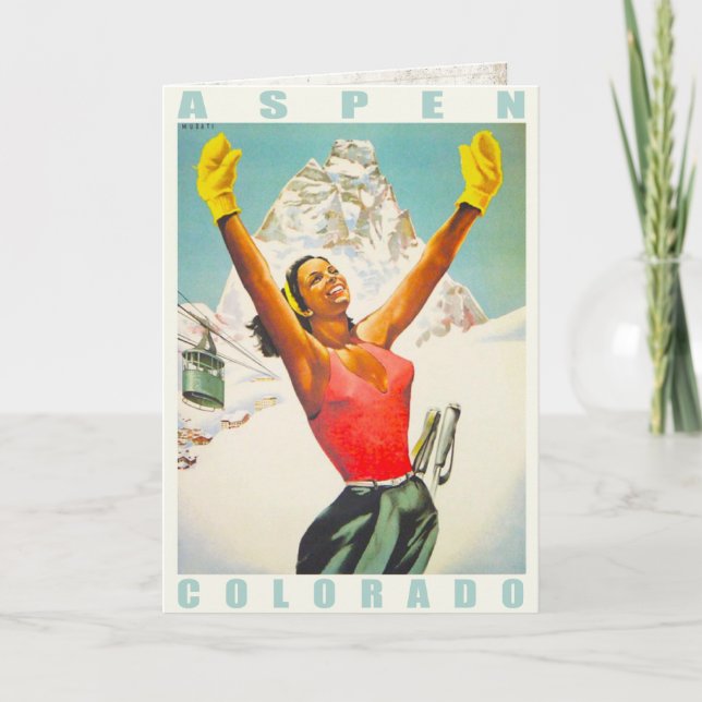 Greeting Card with Vintage Ski Print from Aspen (Front)