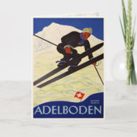 Greeting Card with Vintage Ski Resort Print
