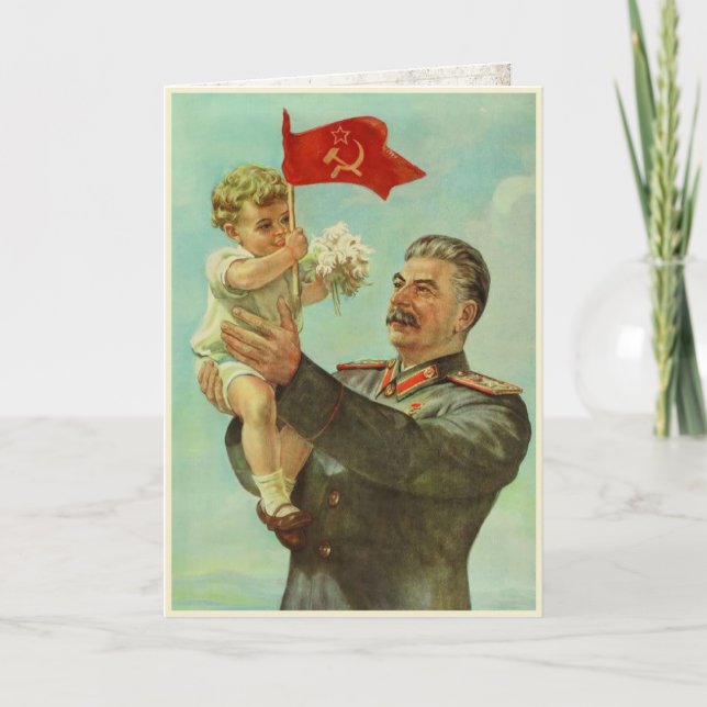 Greeting Card with Vintage Stalin Propaganda Print (Front)