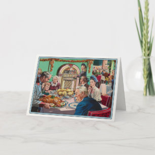 Greeting Card with Vintage Thanksgiving Meal