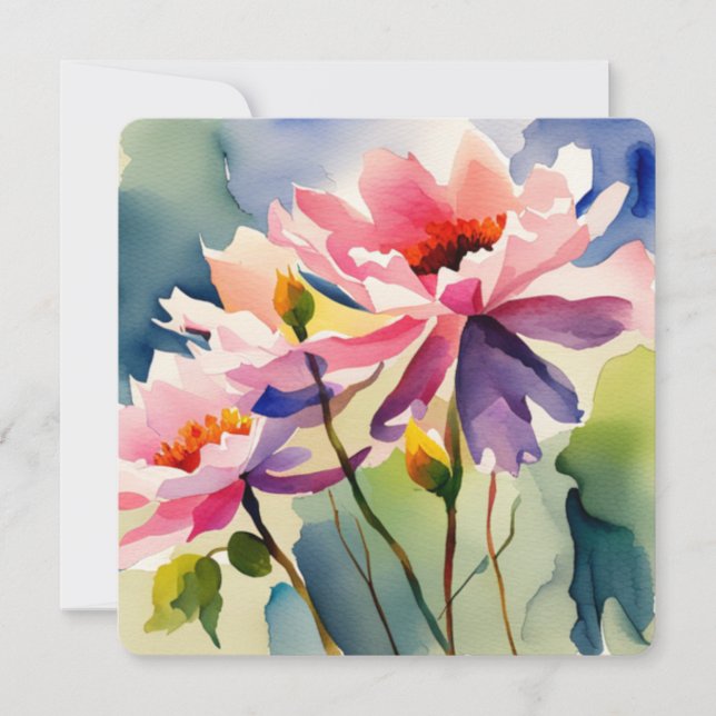 Greeting Card with Watercolor Flowers - 2 (Front)