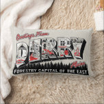 Greeting From Derry Maine Lumbar Pillow<br><div class="desc">Welcome to Derry | Check out this fun vintage inspired travel postcard graphic for Derry that reads: "Greetings from Derry,  Maine. Forestry Capital of the East". Snag some on actual postcards to send to your friends,  or wear on a fun graphic tee!</div>