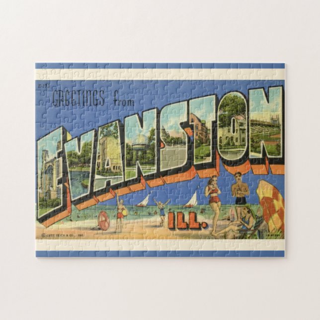 Greeting from Evanston ILL 11x14 Jigsaw Puzzle (Horizontal)