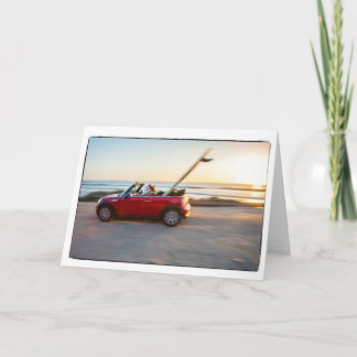 Greeting Inside Santa driving Mini beach SUP Holiday Card