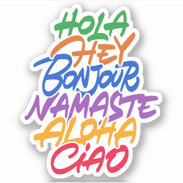 Greeting on different languages: Hey, hola, aloha (Front)