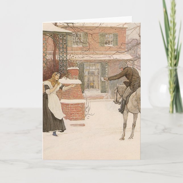 Greeting the Postman by Robert Walker Macbeth Holiday Card (Front)