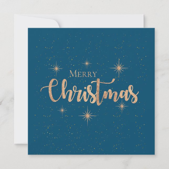 Greetings Blue Gold Typography Merry Christmas Card (Front)
