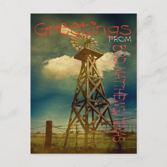 Greetings Bud Mathews Texas Postcard (Front)
