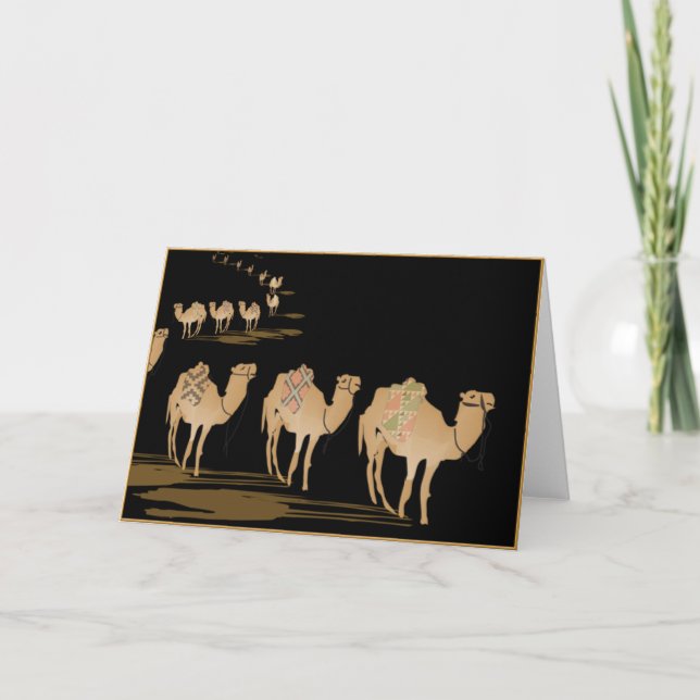 Greetings card Sahara night, caravan of camels (Front)