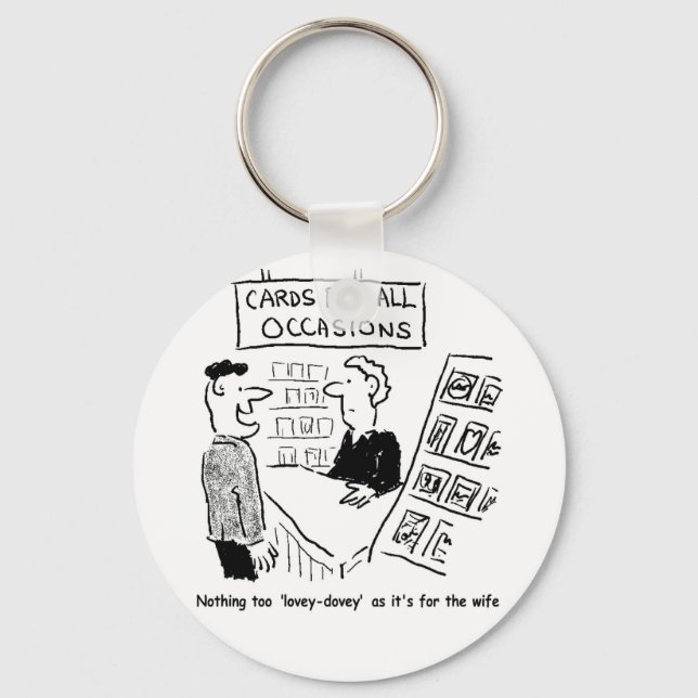 Greetings Card Shop Cartoon. Funny Keychain (Front)