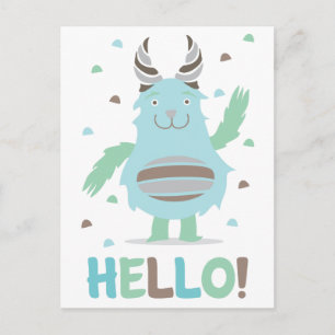 Greetings from a friendly blue monster postcard