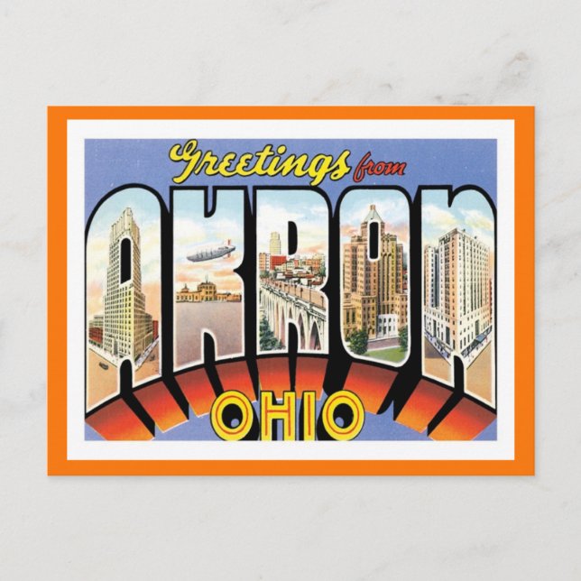 Greetings From Akron Ohio US City Postcard (Front)