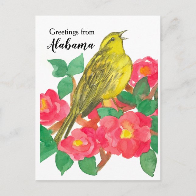 Greetings from Alabama Yellowhammer Camellia Postcard (Front)