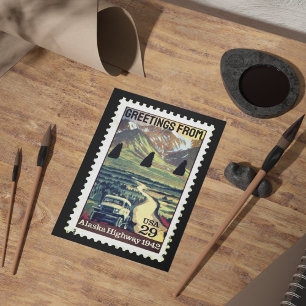 Greetings from Alaska Vintage Postage Stamp Postcard