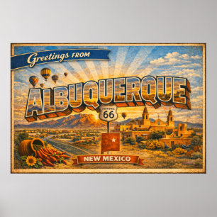 Greetings From Albuquerque Vintage Postcard Poster