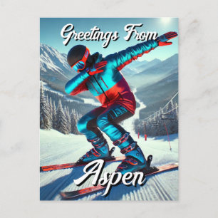 Greetings from Aspen Dabbing Snowboarder Postcard