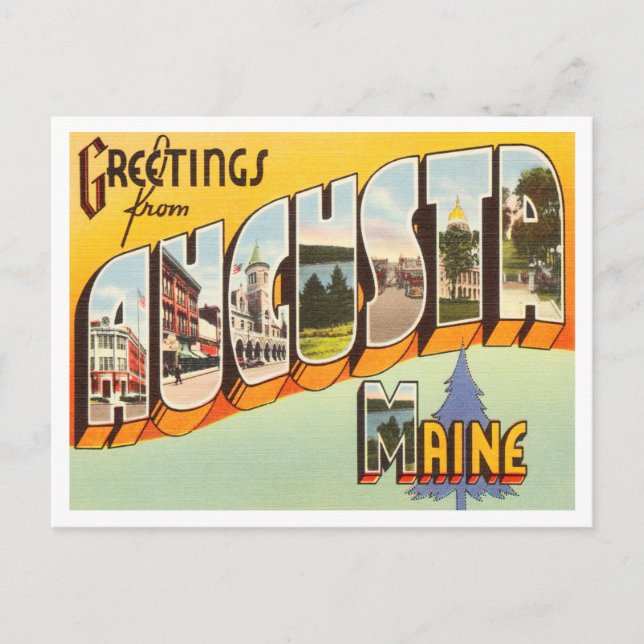 Greetings from Augusta, Maine Vintage Travel Postcard (Front)