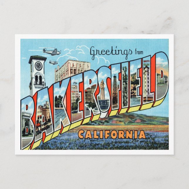 Greetings from Bakersfield, California Travel Postcard (Front)