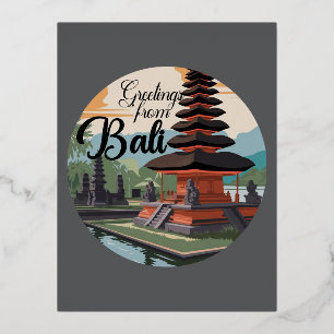 Greetings from Bali Sign Foil Holiday Postcard