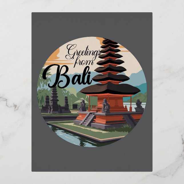 Greetings from Bali Sign Foil Holiday Postcard (Front)