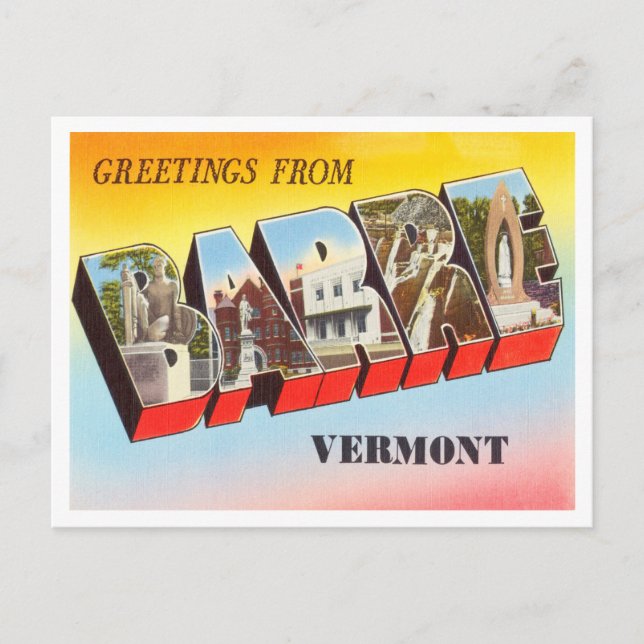 Greetings from Barre, Vermont Vintage Travel Postcard (Front)