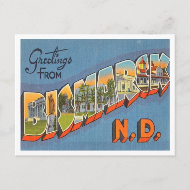 Greetings from Bismarck, North Dakota Travel Postcard (Front)