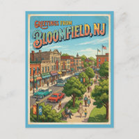 Greetings from Bloomfield NJ Postcard, Retro 1960s
