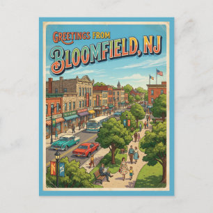 Greetings from Bloomfield NJ Postcard, Retro 1960s Postcard