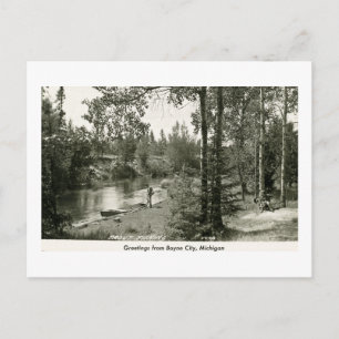 Greetings from Boyne City, MI. Trout Fishing Postcard