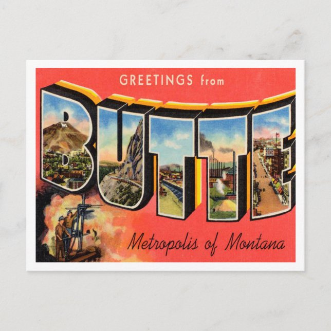 Greetings from Butte, Montana Vintage Travel Postcard (Front)