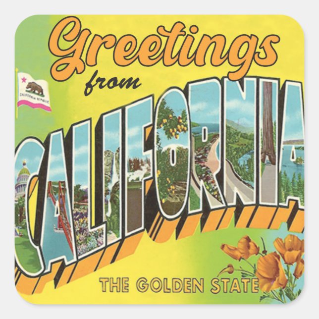 Greetings from California vintage travel Square Sticker (Front)