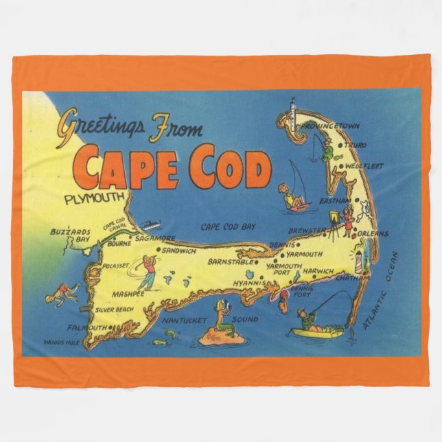 Greetings From Cape Cod Map Fleece Blanket (Front (Horizontal))