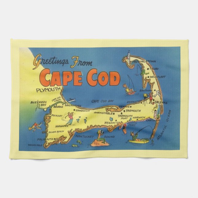 Greetings From Cape Cod Map Kitchen Towel (Horizontal)