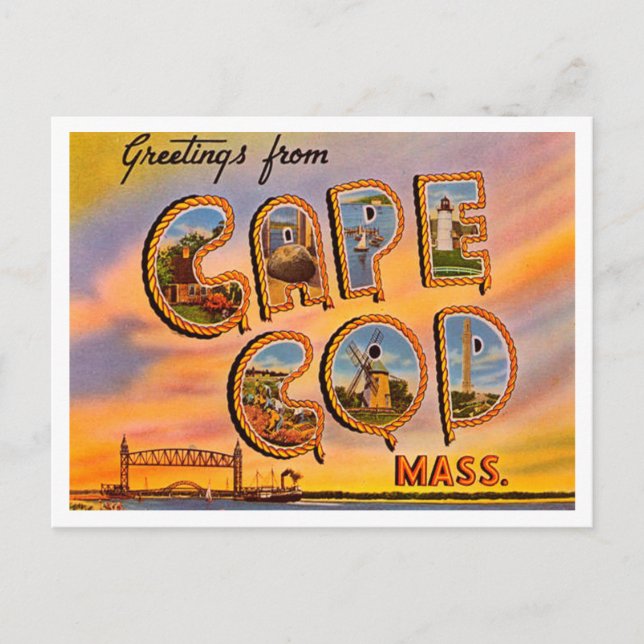 Greetings from Cape Cod, Massachusetts Travel Postcard (Front)