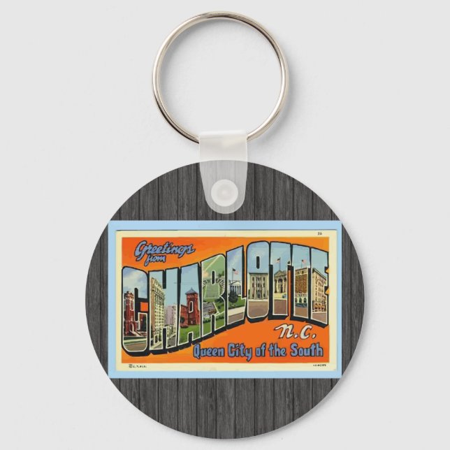 Greetings From Charlotte N.C. , Vintage Keychain (Front)