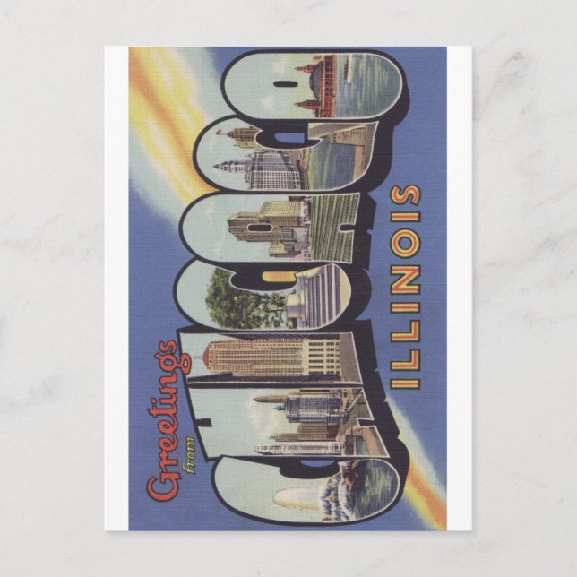 Greetings from Chicago Large Letter vintage theme Postcard (Front)