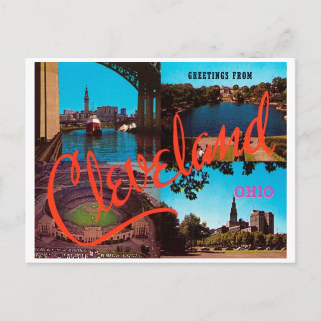 Greetings from Cleveland, Ohio Vintage Travel Post Postcard (Front)