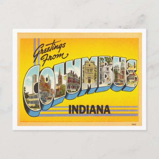 Greetings from Columbus, Indiana Vintage Travel Postcard (Front)