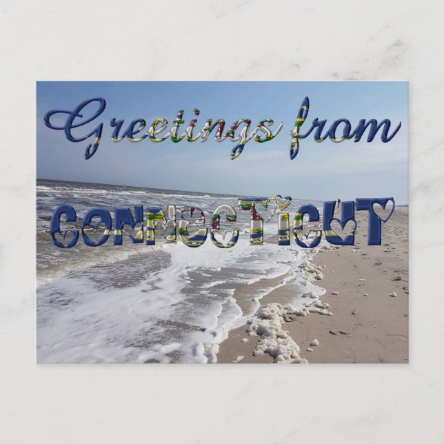 Greetings from Connecticut State Flag Hearts USA Postcard (Front)