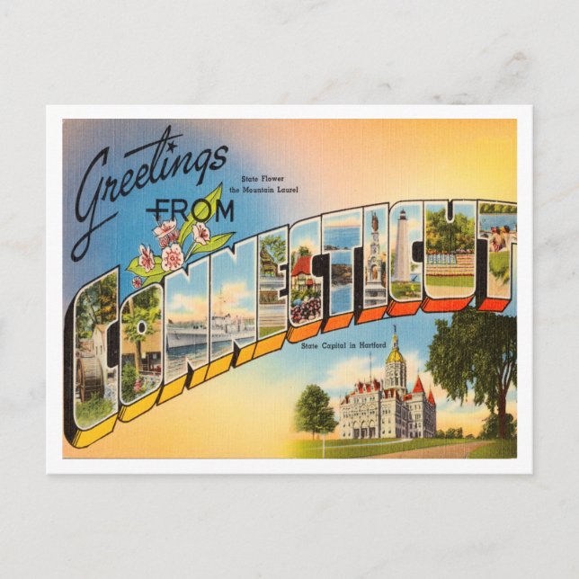 Greetings from Connecticut Vintage Travel Postcard (Front)