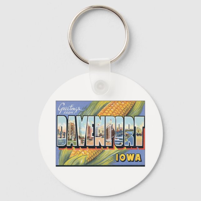Greetings From Davenport Iowa Keychain (Front)