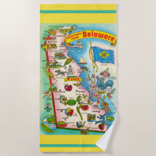 Greetings from Delaware Map  Beach Towel