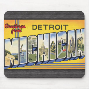 Greetings From Detroit Michigan, Vintage Mouse Pad