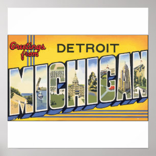 Greetings From Detroit Michigan, Vintage Poster
