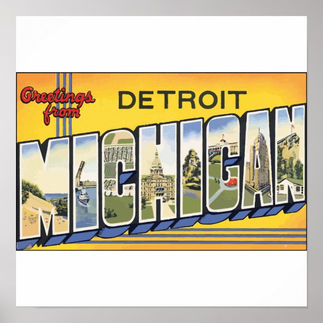 Greetings From Detroit Michigan, Vintage Poster (Front)