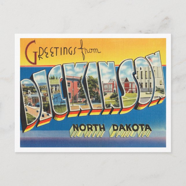 Greetings from Dickinson, North Dakota Travel Postcard (Front)