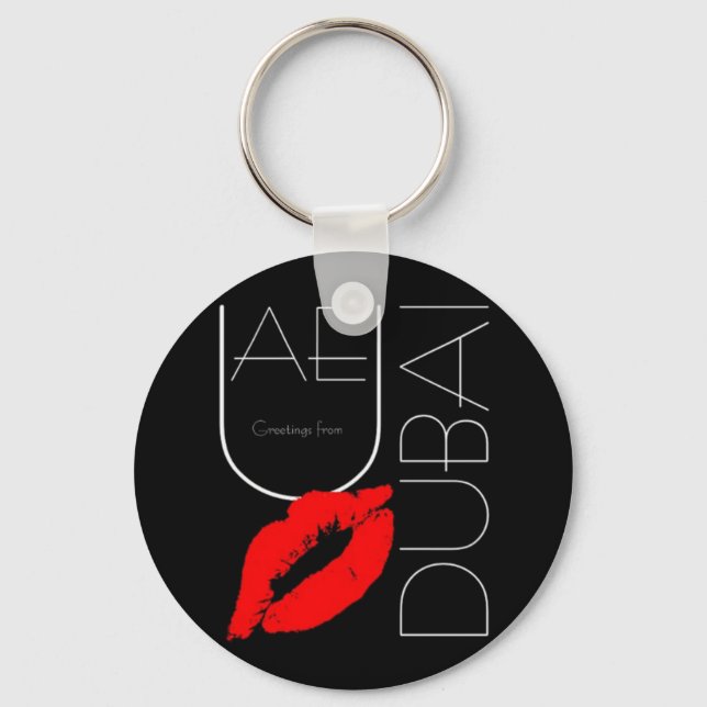 Greetings from Dubai UAE Red Lipstick Kiss Keychain (Front)