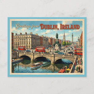 Greetings from Dublin Ireland Vintage Style Postcard